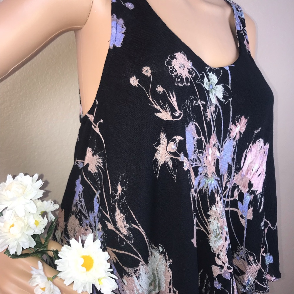 Free People Black Floral Tank Top Tunic - Picture 4 of 8